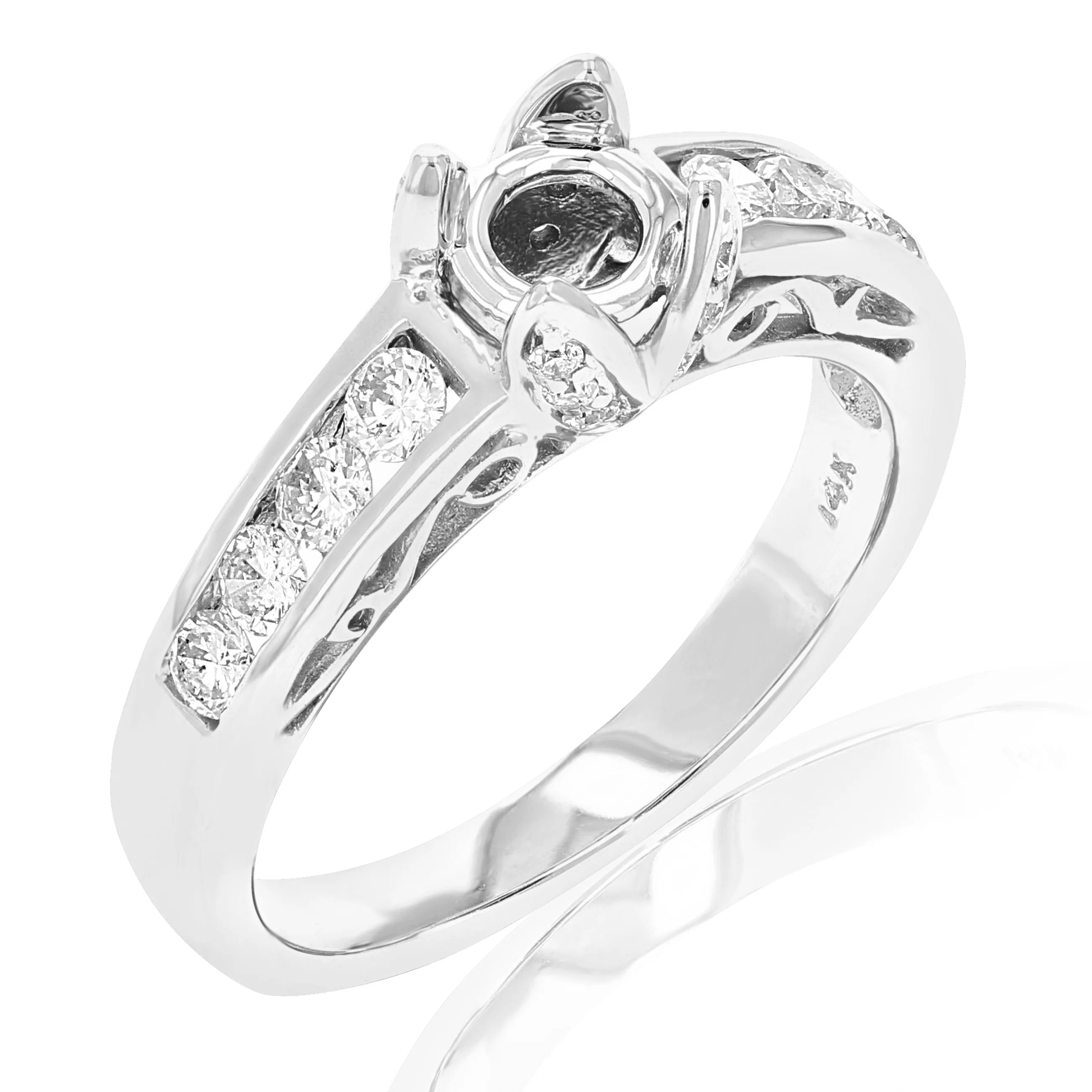 0.60 cttw Semi Mount Diamond Wedding Bridal Set 14K White Gold Round