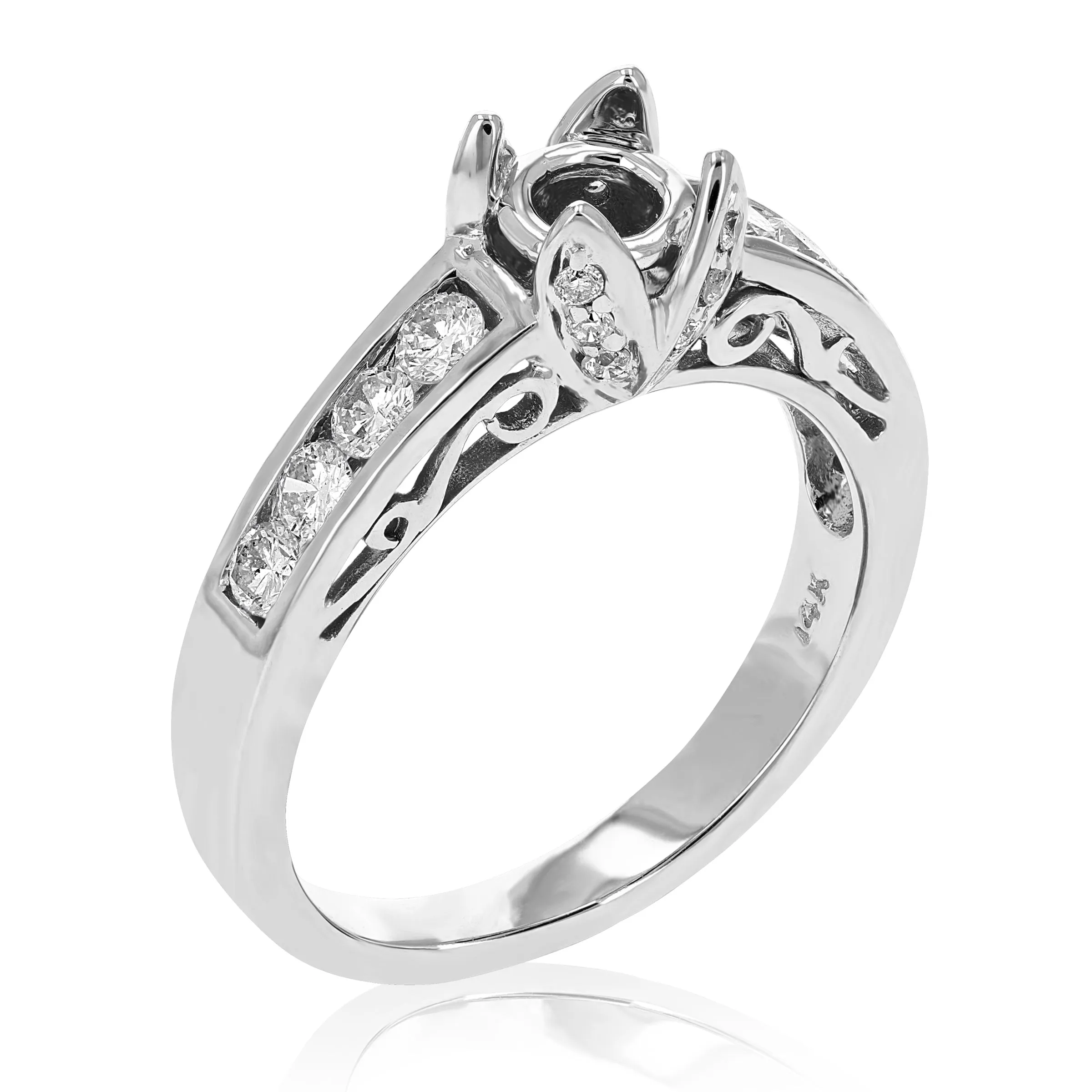 0.60 cttw Semi Mount Diamond Wedding Bridal Set 14K White Gold Round