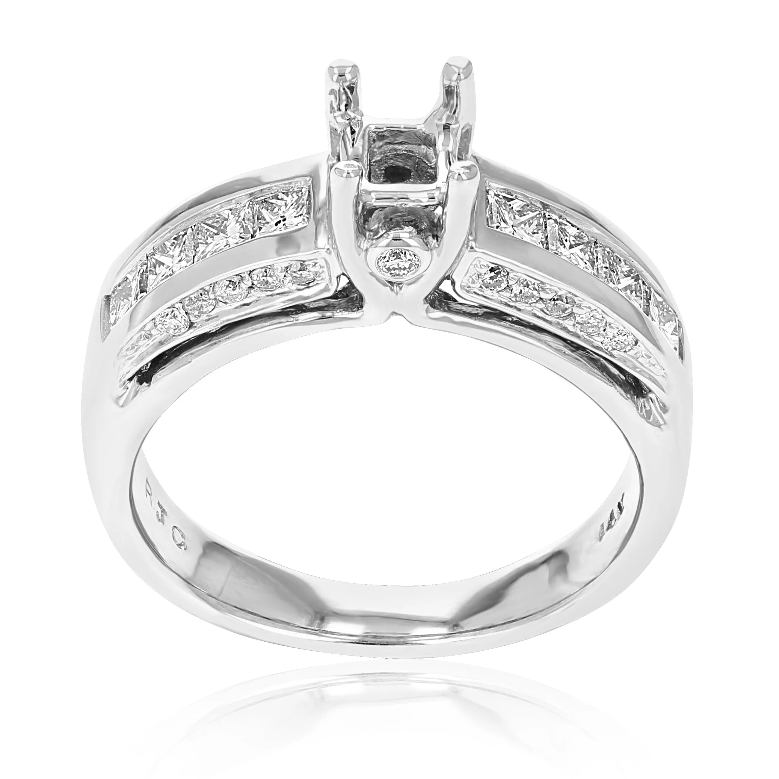 0.80 cttw Semi Mount Diamond Wedding Bridal Set 14K White Gold Princess