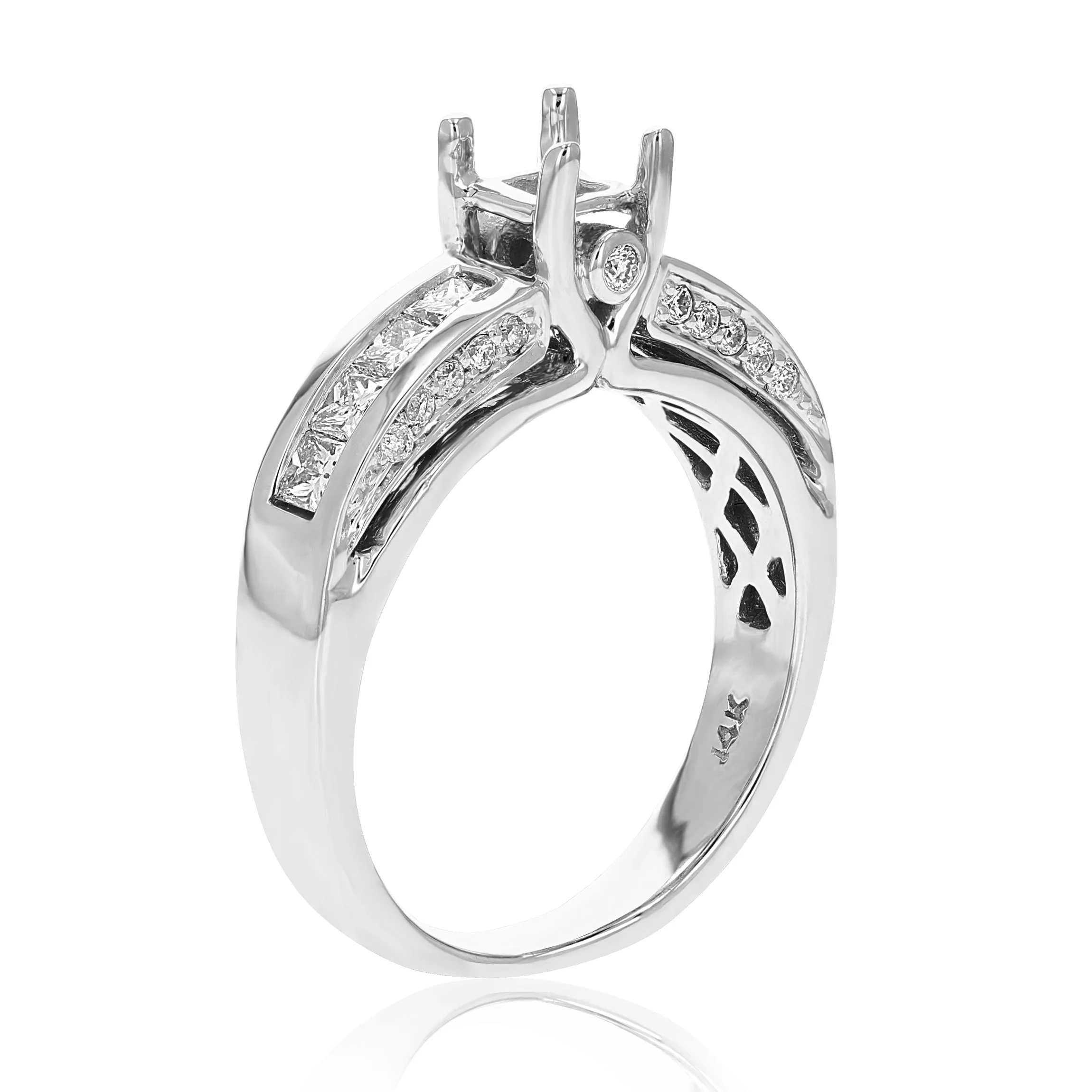 0.80 cttw Semi Mount Diamond Wedding Bridal Set 14K White Gold Princess