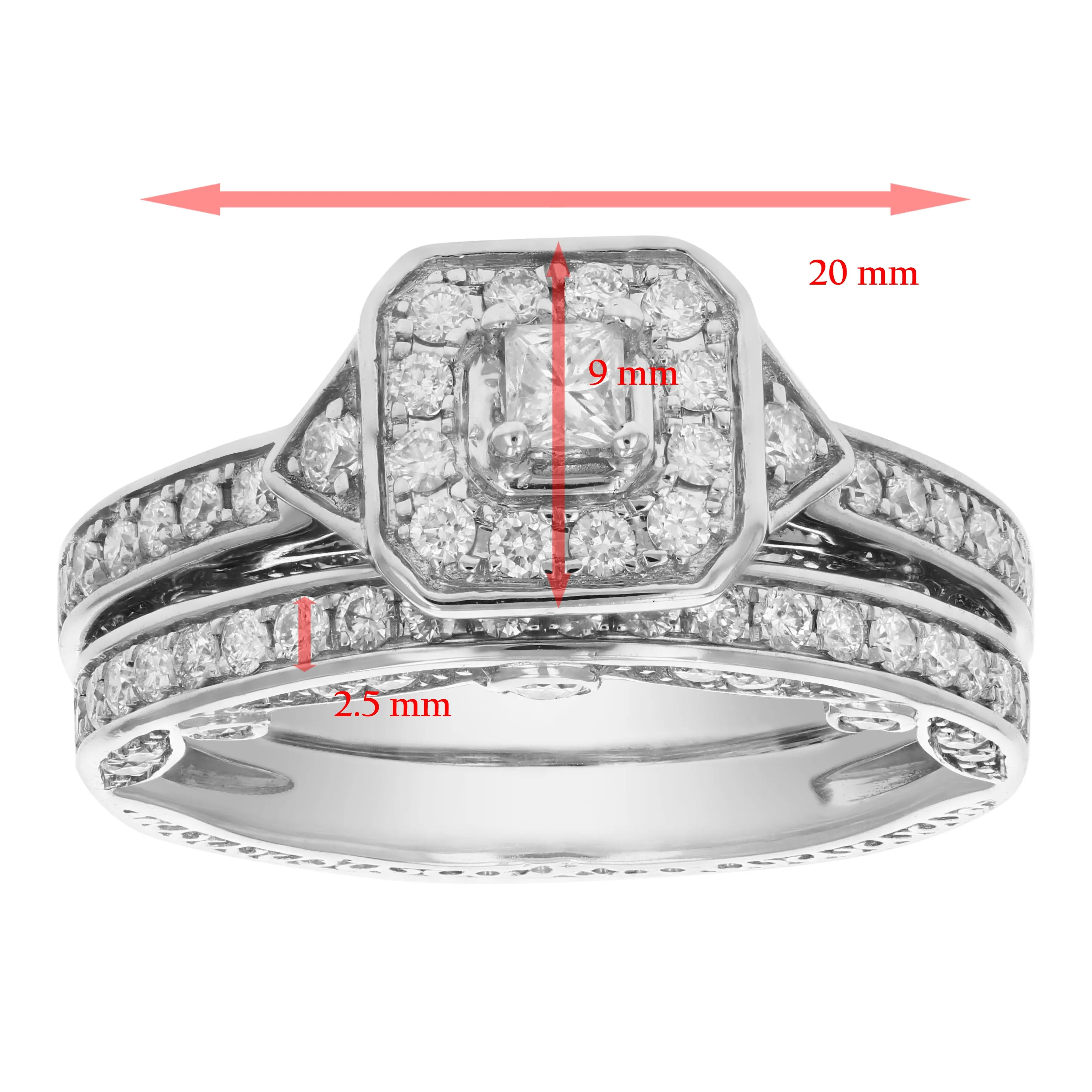 1 1/4 cttw Diamond Wedding Engagement Ring Bridal Set 14K White Gold Halo