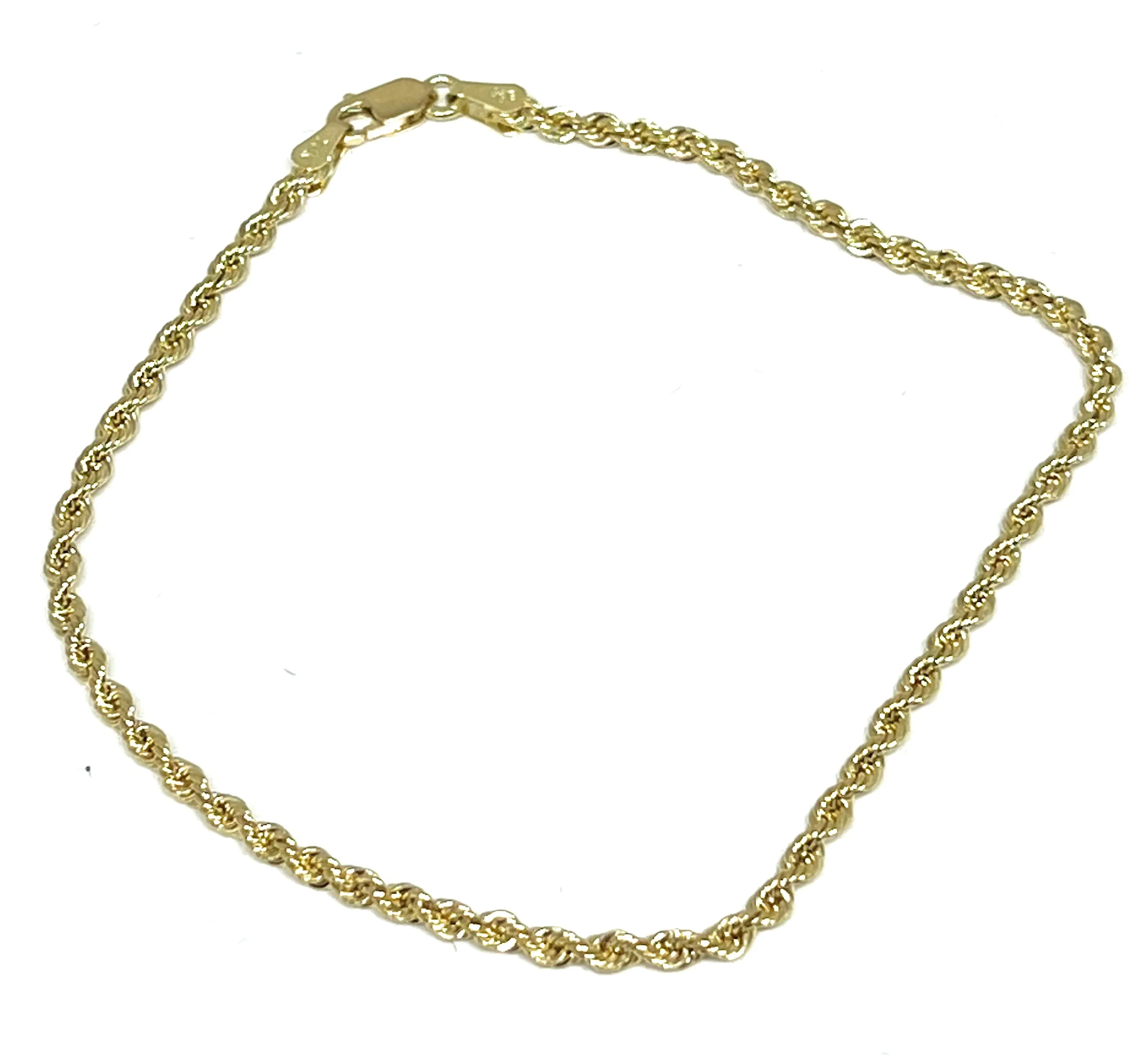 10k Solid Gold Yellow Rope Brracelet 7-10 inch 2.5mm Width