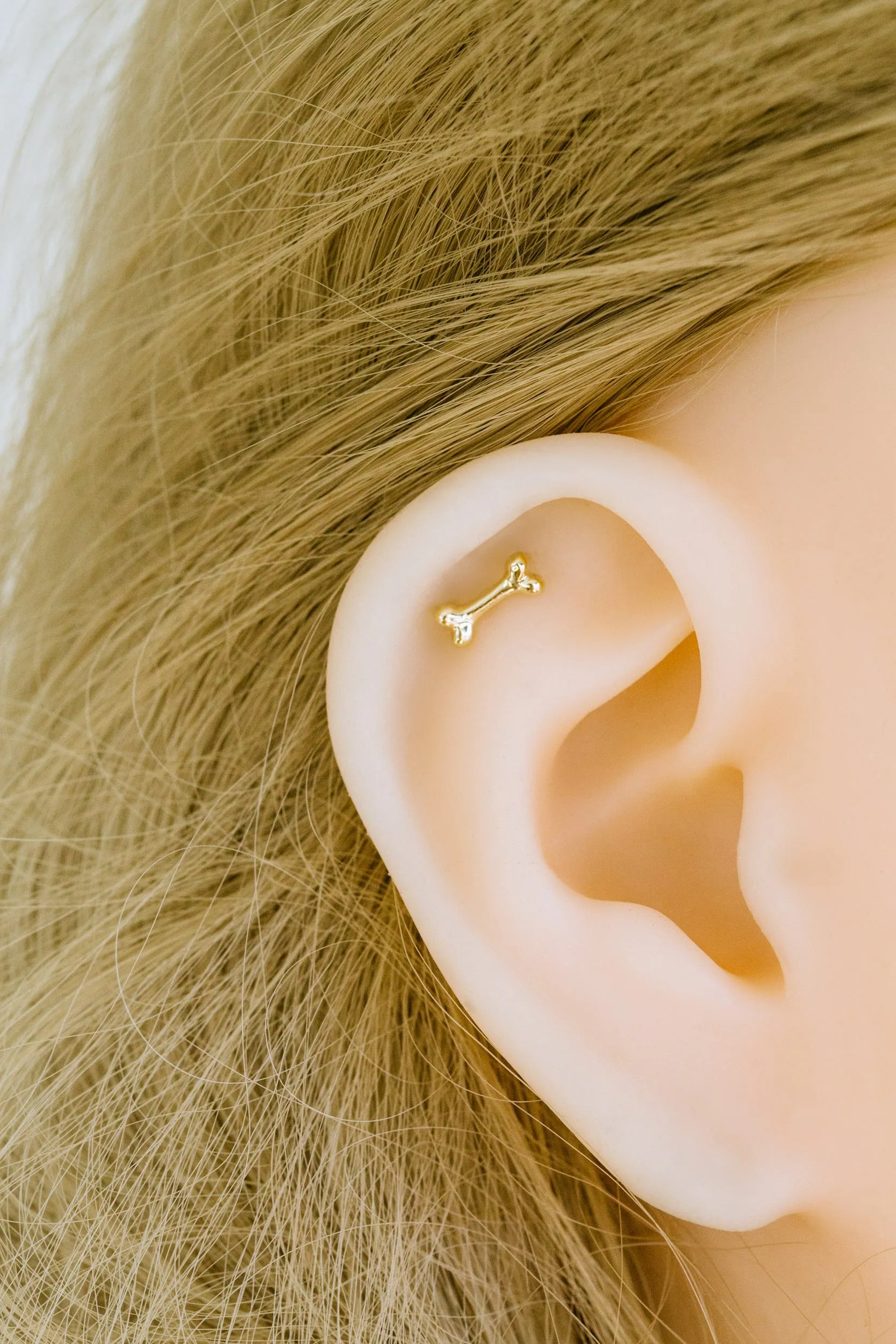 14k Gold Bone Barbell Ear Stud Piercing