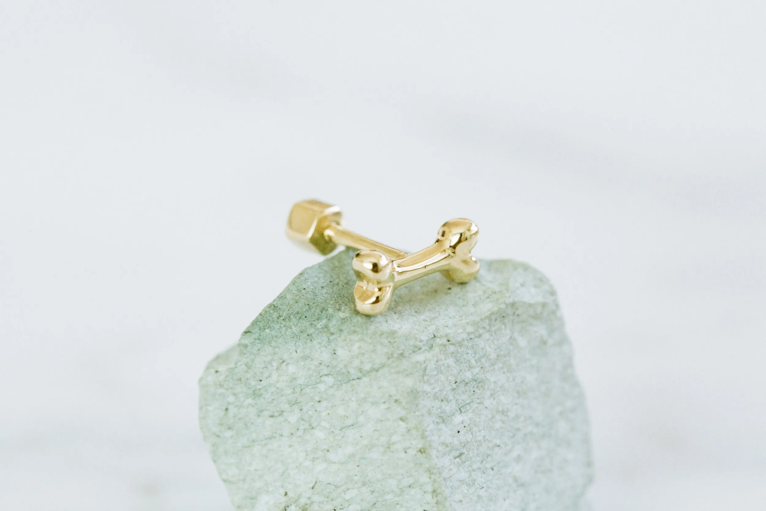 14k Gold Bone Barbell Ear Stud Piercing