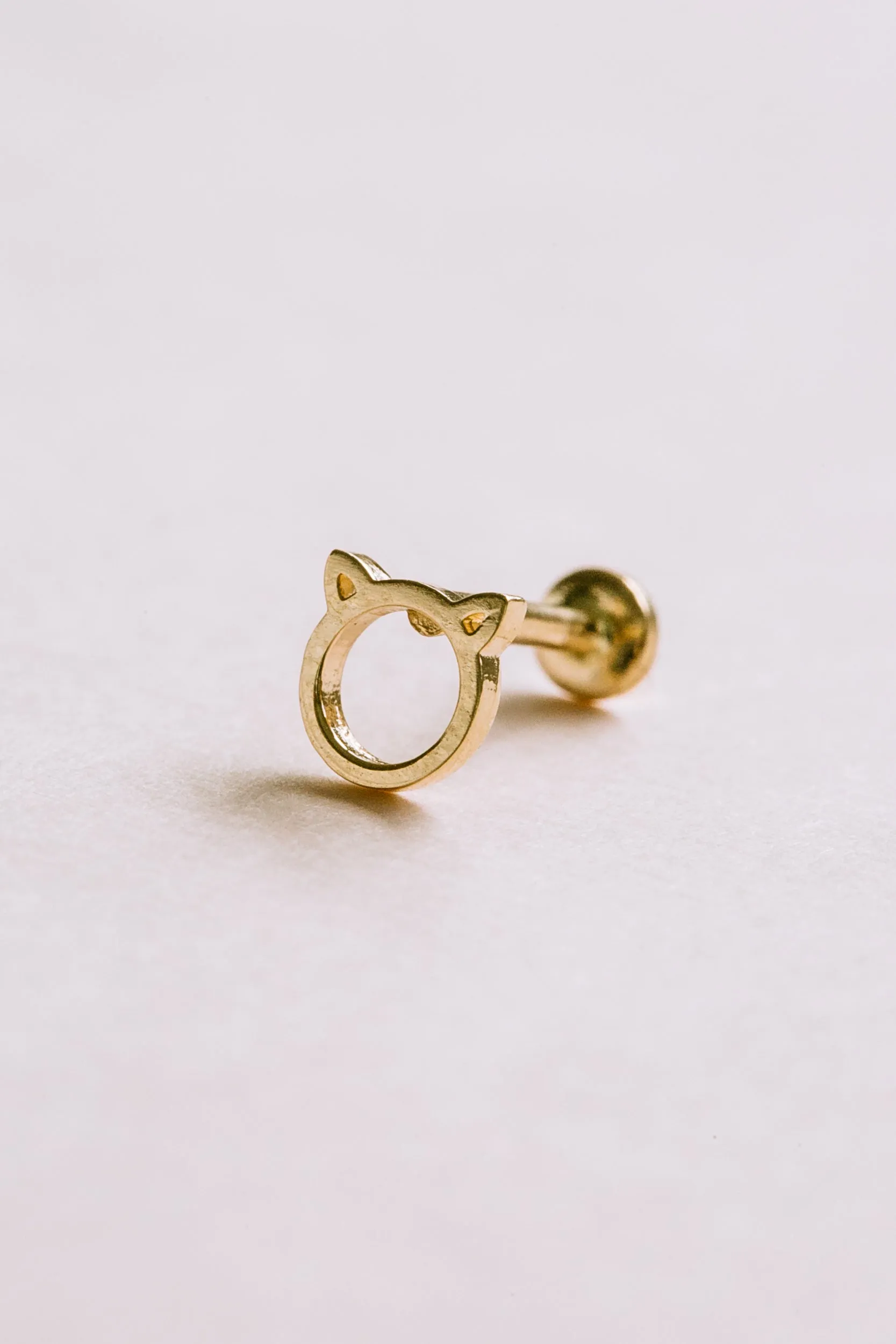 14k Gold Cartilage Kitty Ear Cat Internally Internal Threaded Labret