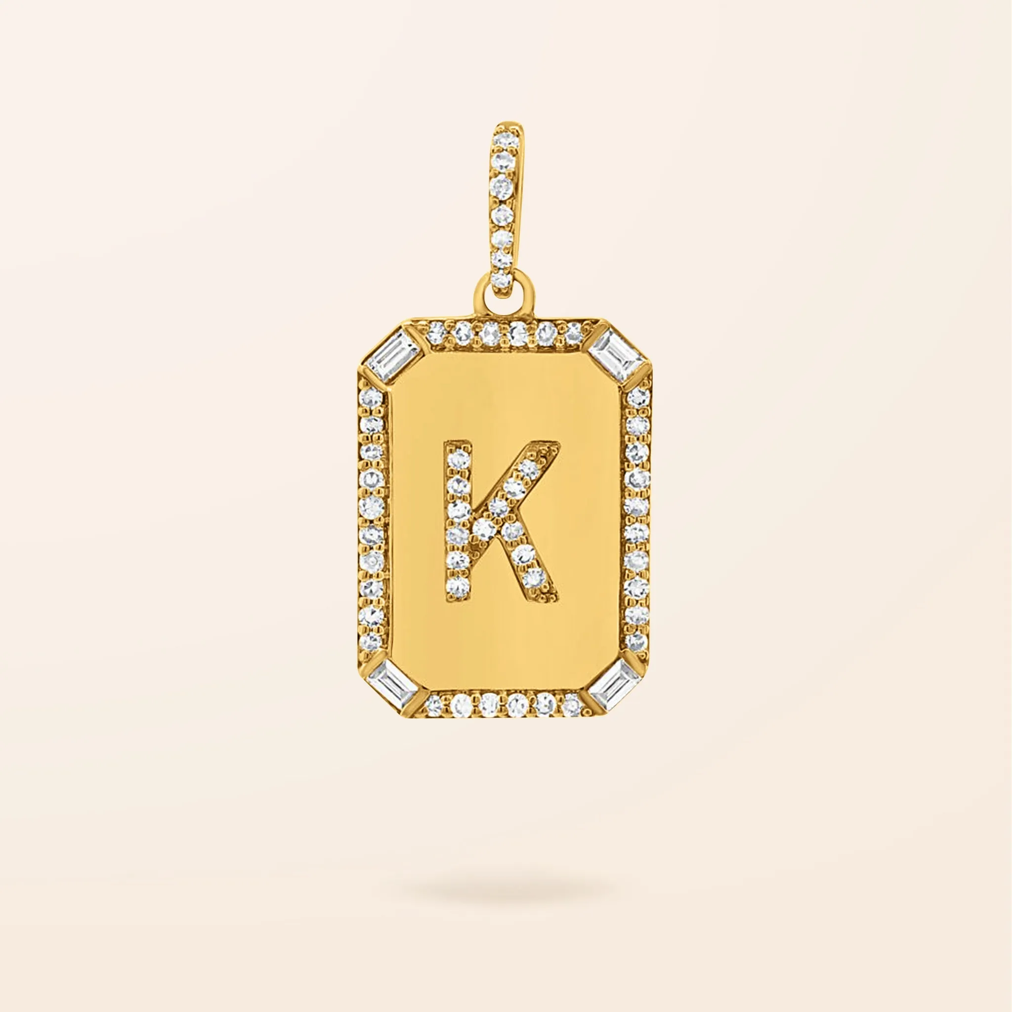 14K Gold Diamond Initial Dog Tag Charm