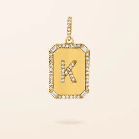 14K Gold Diamond Initial Dog Tag Charm