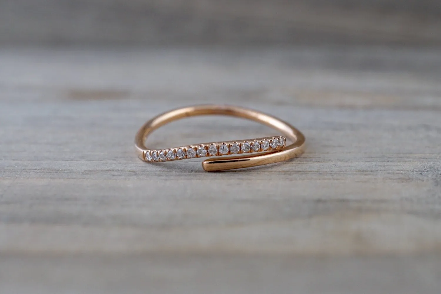 14k Rose Gold Diamond Pave Polished Stackable Ring Band Promise Anniversary Fashion Rope Twist Open Curve