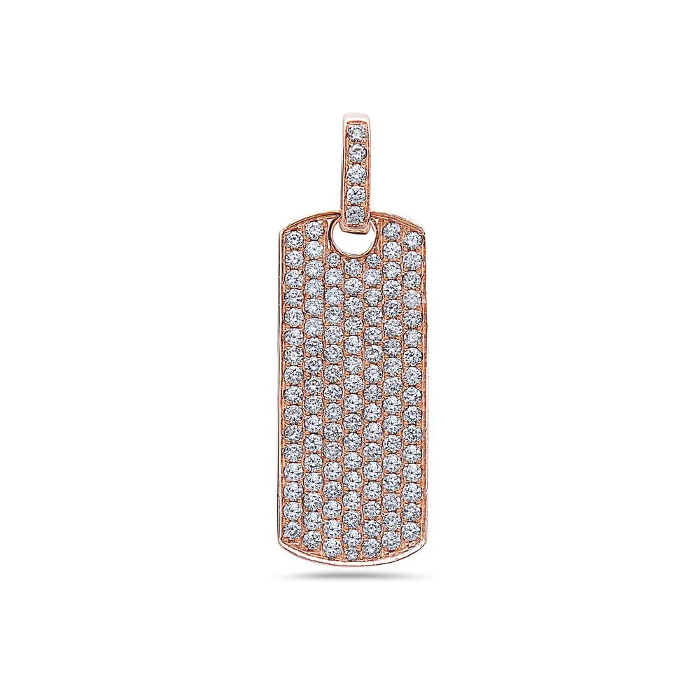 14K Rose Gold Dog Tag Pendant with 1.50 CT Diamonds