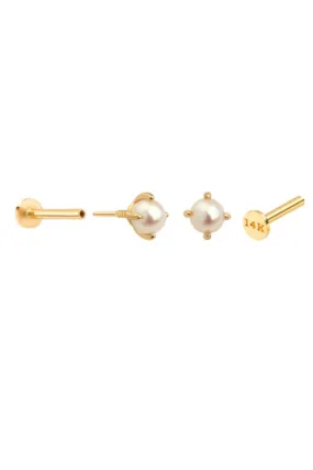 14K Solid Gold Cartilage Fresh Water Pearl Internally Internal Threaded Tragus Cartilage Helix Earring Labret