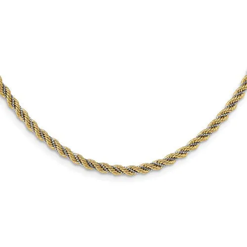 14K Two-tone Polished Textured Rope Necklace Available Size 18