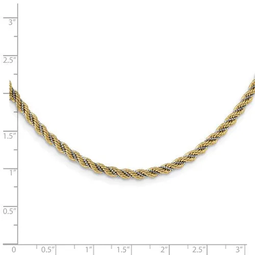 14K Two-tone Polished Textured Rope Necklace Available Size 18