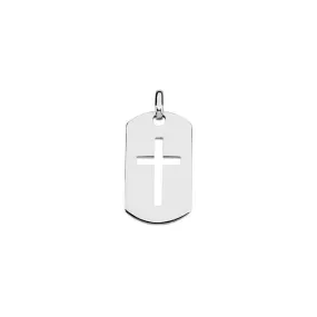 14K White 42x23.5 mm Dog Tag Cross Pendant R45185