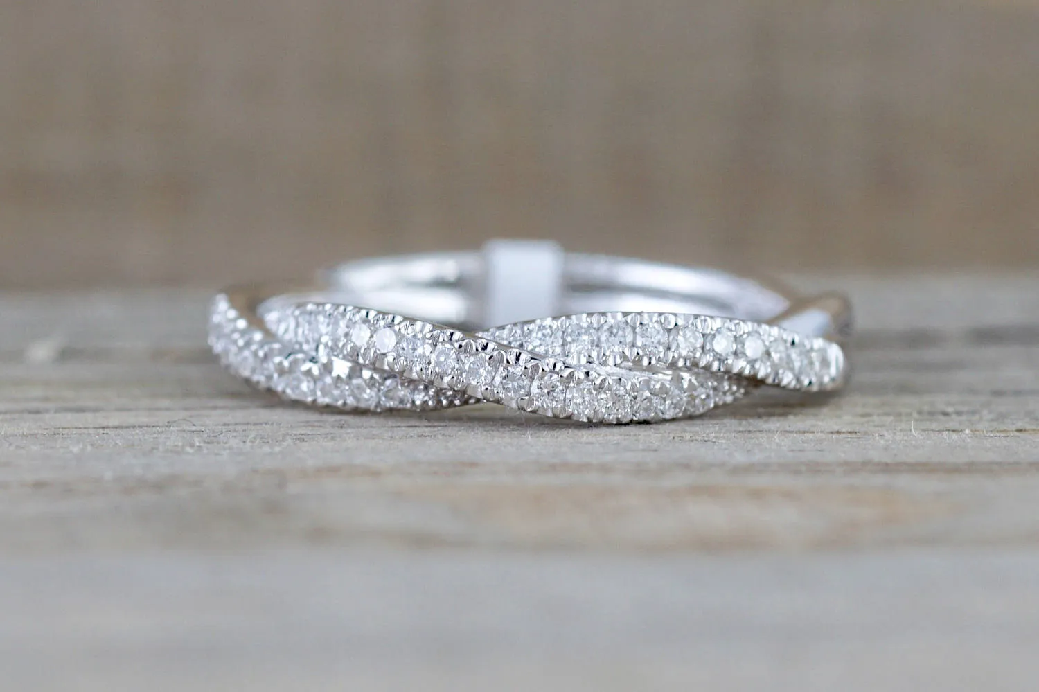 14k White Gold Diamond Pave Rope Twist Curve Polished Stackable Ring Band Wedding Promise Anniversary Fashion Rope Twist Open Cu