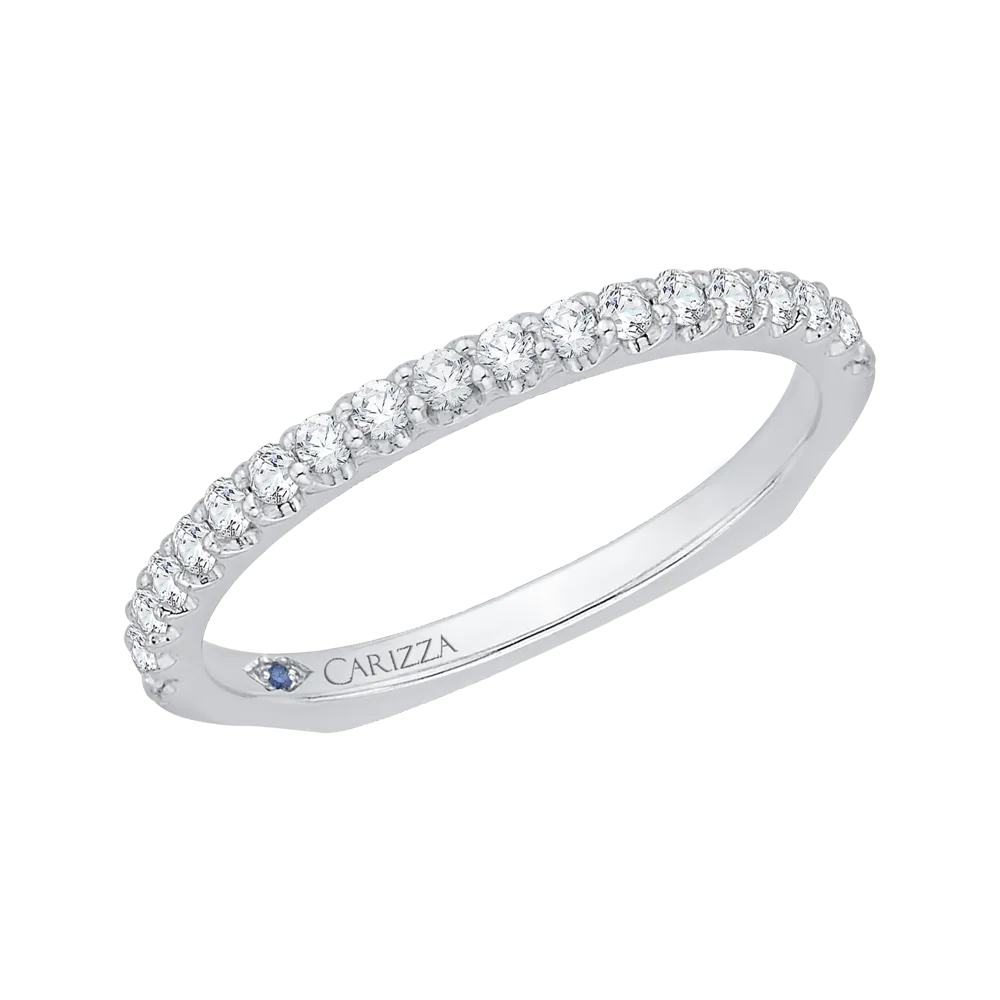 14K White Gold Round Diamond Wedding Band with Euro Shank