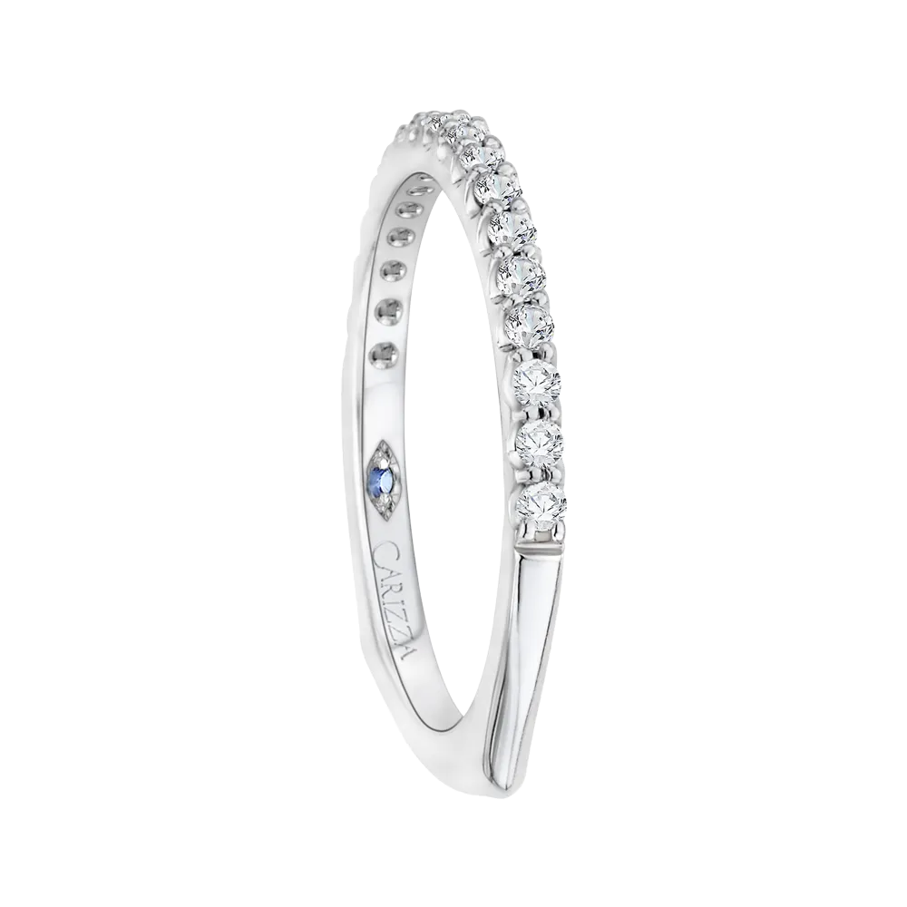 14K White Gold Round Diamond Wedding Band with Euro Shank