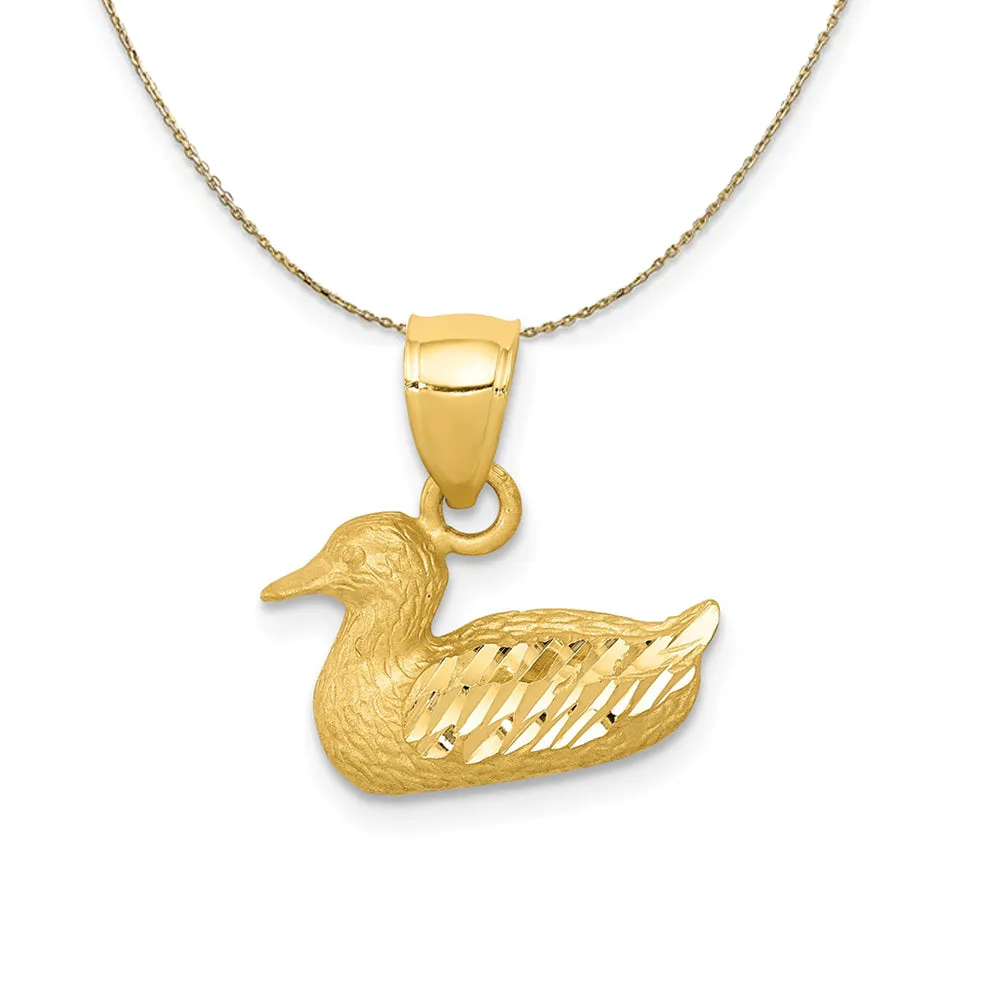 14k Yellow Gold Diamond Cut Duck Necklace