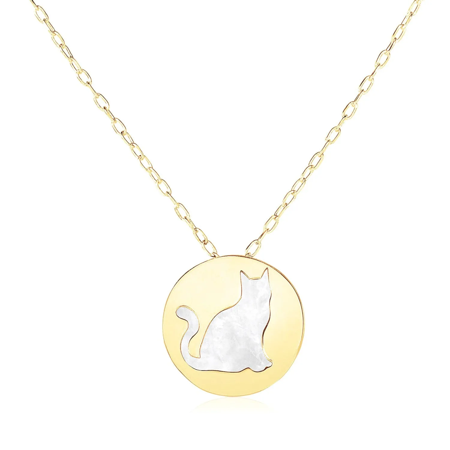 14k Yellow Gold Necklace with Cat Symbol in Mother of Pearlrx94496-16-rx94496-16