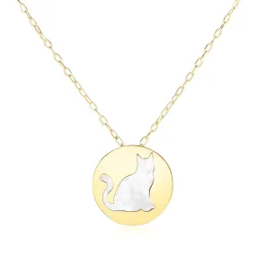 14k Yellow Gold Necklace with Cat Symbol in Mother of Pearlrx94496-16-rx94496-16