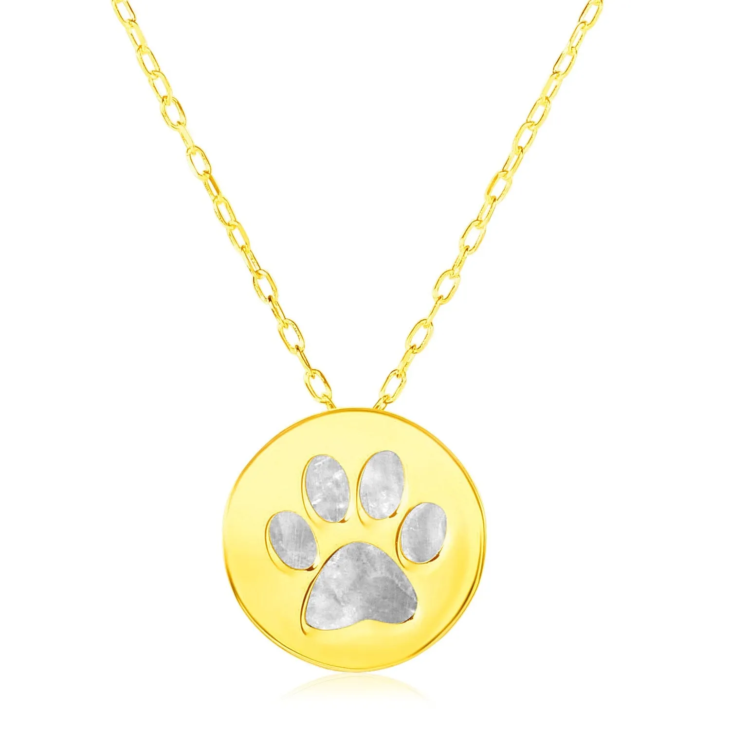 14k Yellow Gold Necklace with Dog Paw Print Symbol in Mother of Pearlrx75434-16-rx75434-16