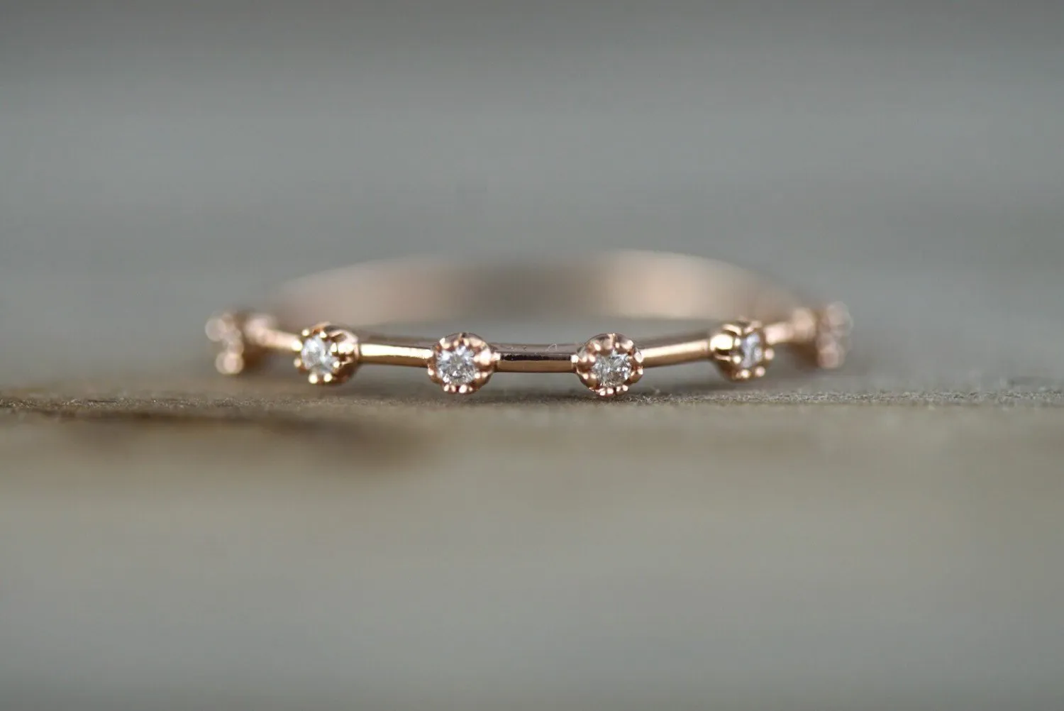 14kt Rose Gold Diamond Vine Large Ring Crown Vintage Design Rope Classic Milgrain Infinity Bezel Band