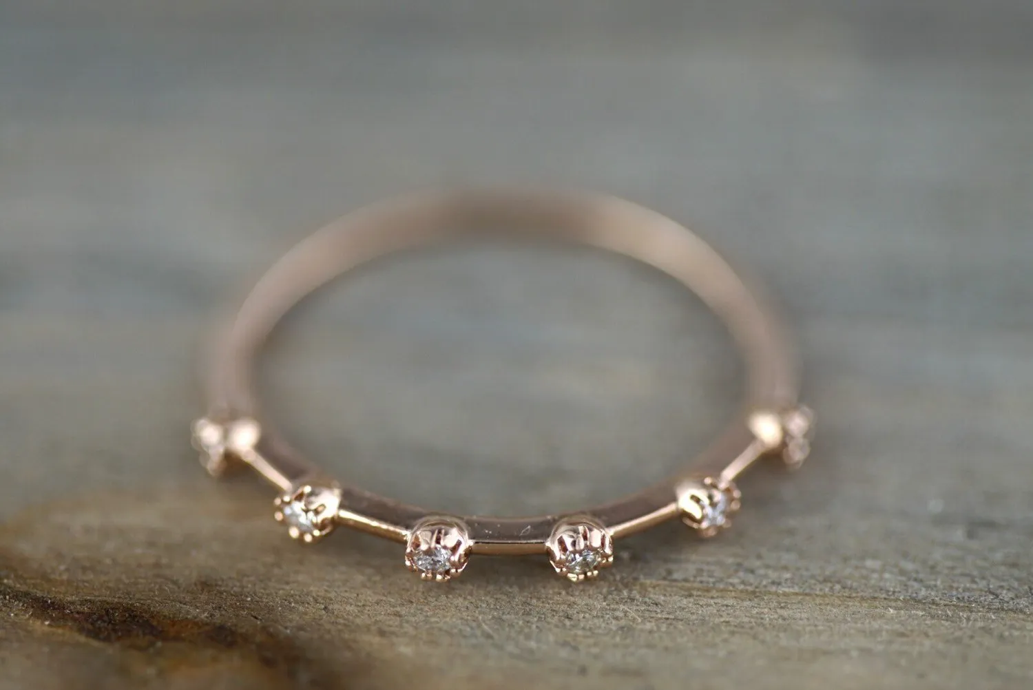 14kt Rose Gold Diamond Vine Large Ring Crown Vintage Design Rope Classic Milgrain Infinity Bezel Band