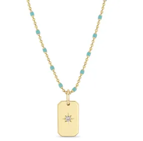 14KT STAR SET DIAMOND SMALL SQUARE EDGE DOG TAG NECKLACE