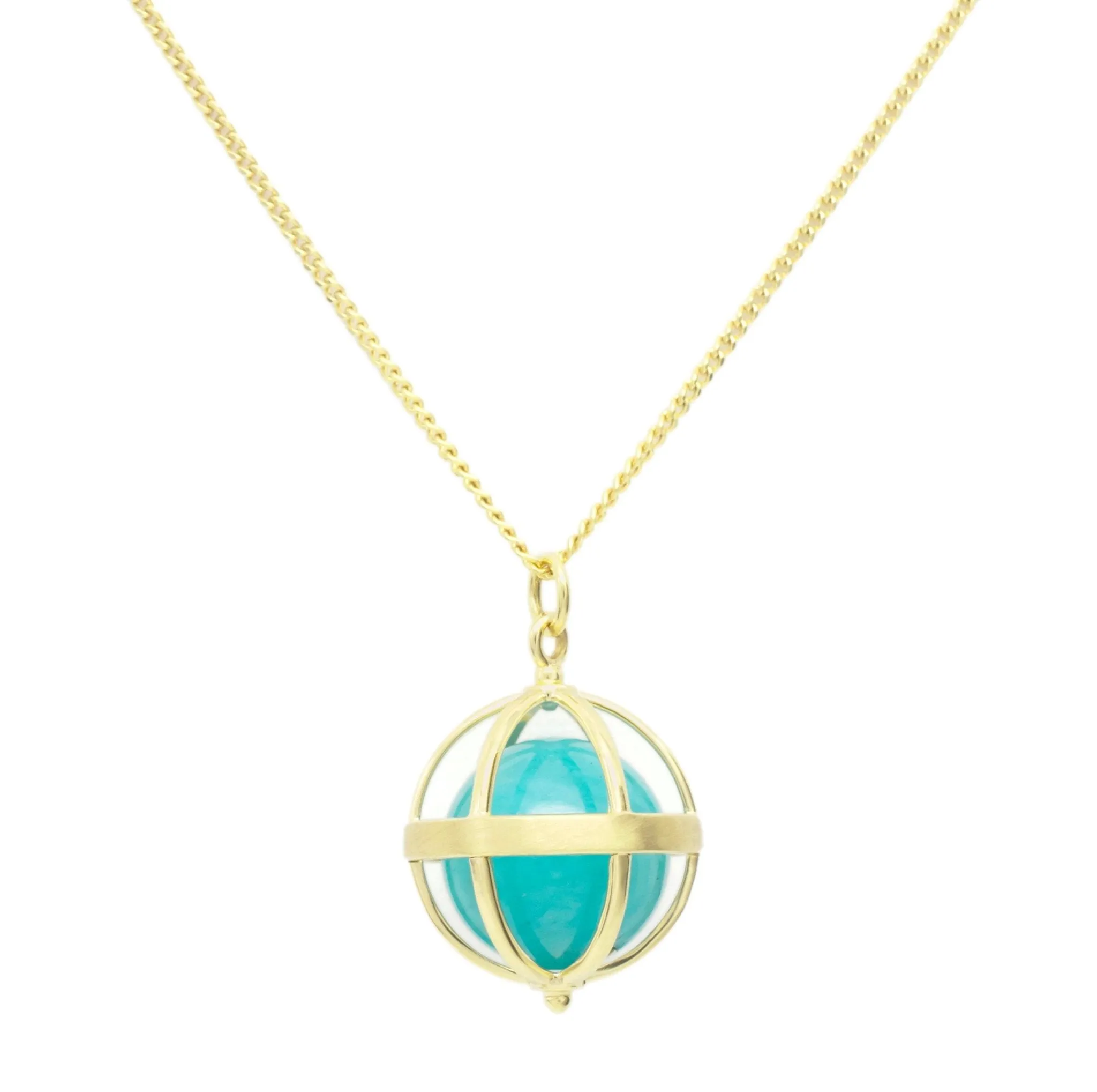 18K Gold Cage Pendant with Amazonite Ball