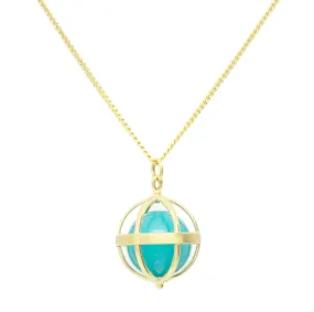 18K Gold Cage Pendant with Amazonite Ball