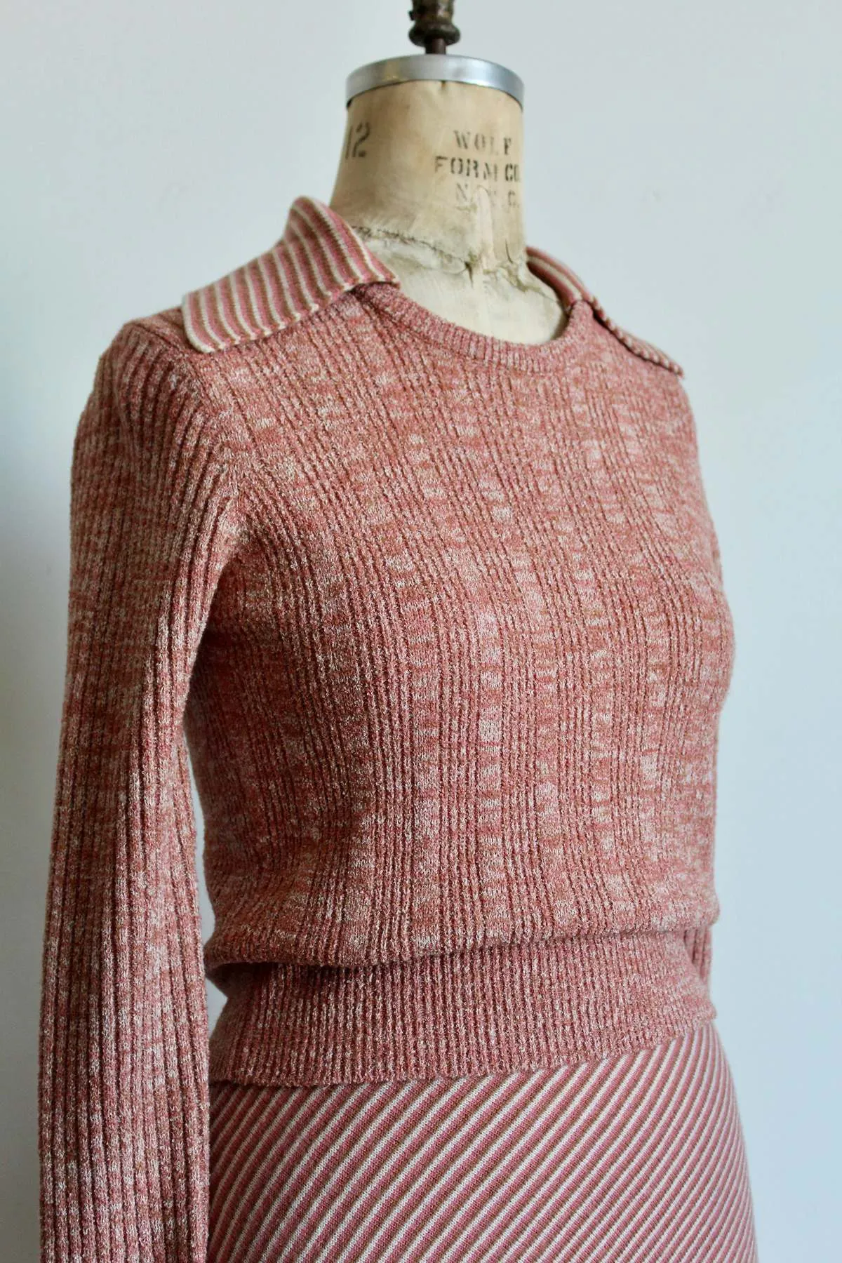 1970s  Wool Knit Dress Set - Salmon Pink Stripe