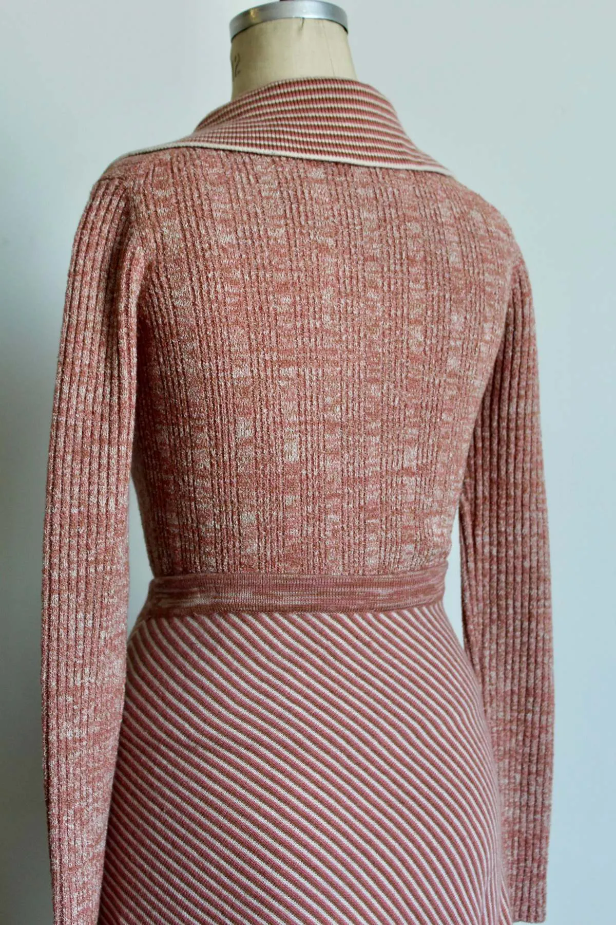 1970s  Wool Knit Dress Set - Salmon Pink Stripe