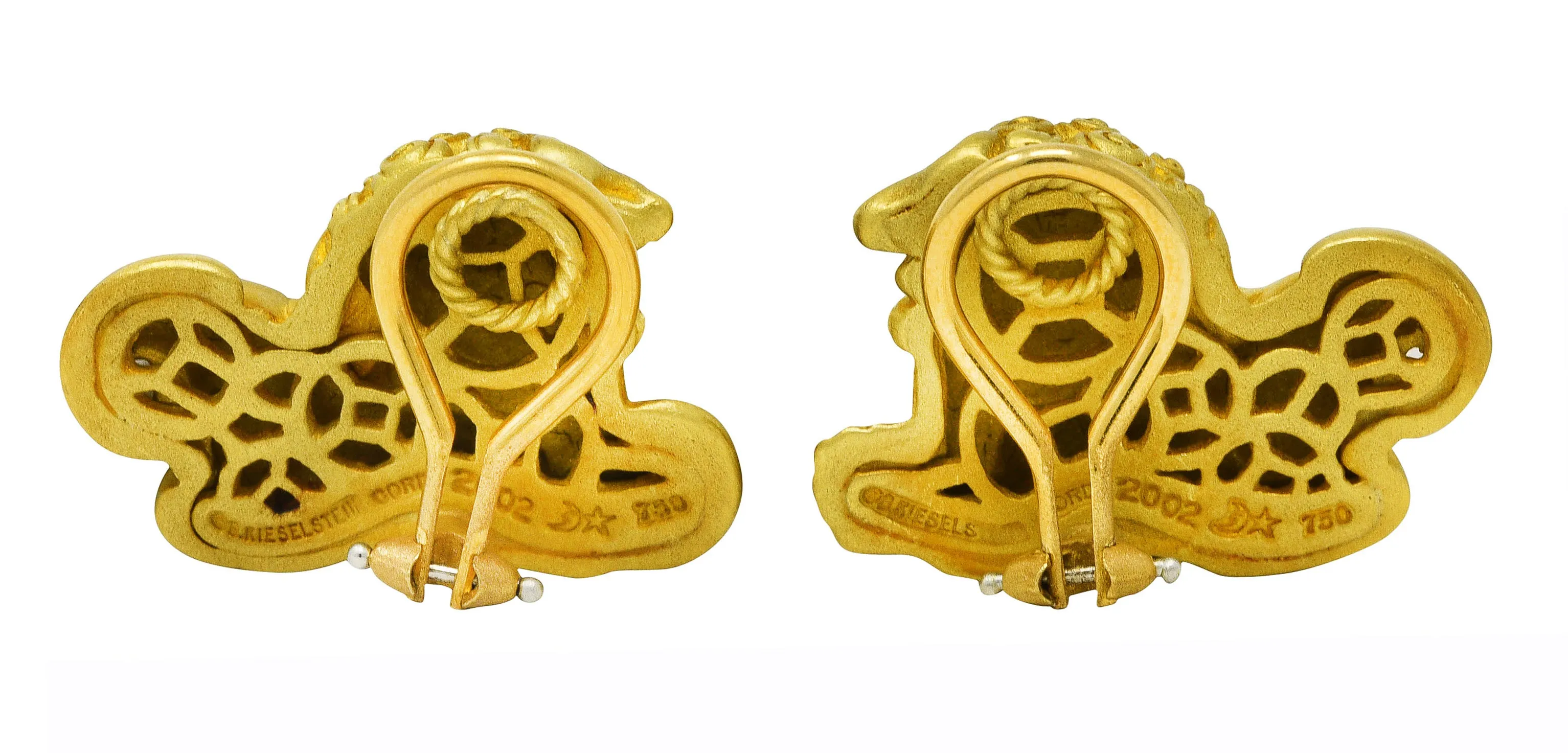 2002 Kieselstein-Cord Diamond 18 Karat Yellow Gold Foo Dog Ear-Clip Earrings