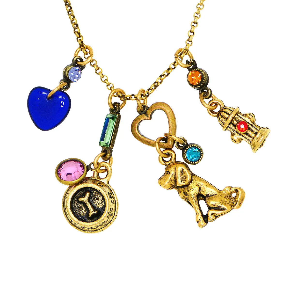 Anne Koplik My Dog, Fire Hydrant, Bowl, Heart Charm Pendant Necklace Swarovski Crystals NKJ104DOG