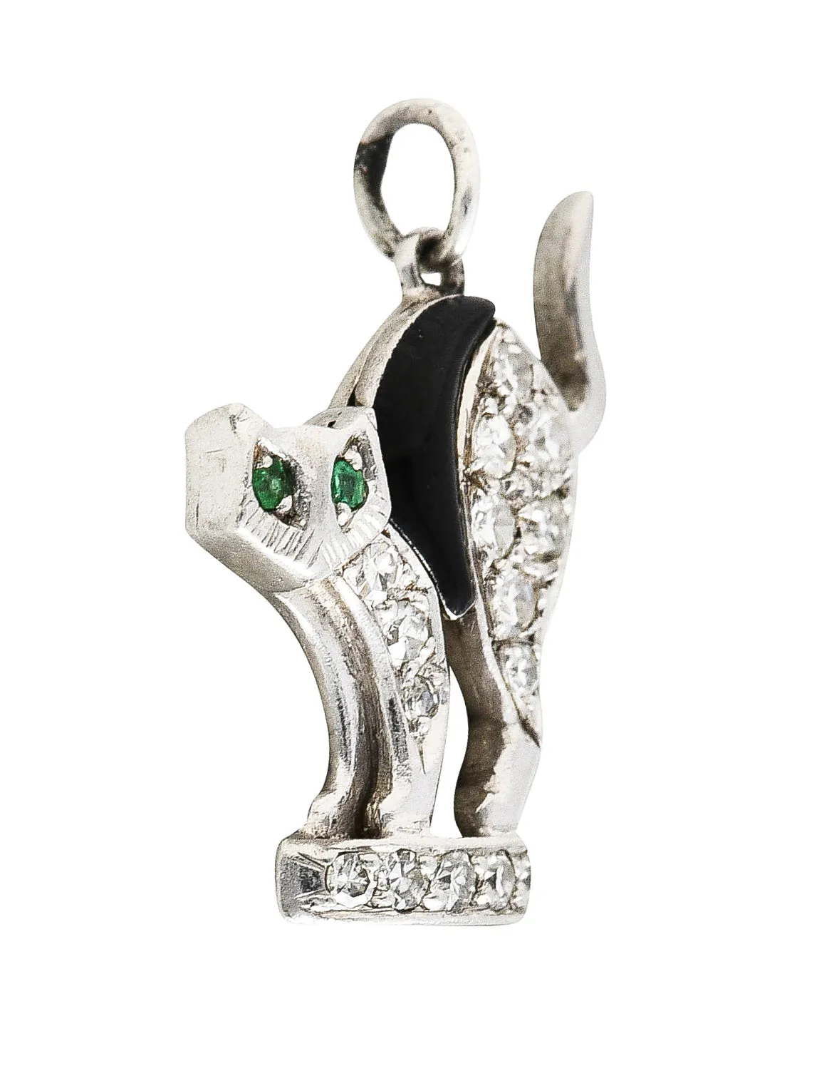 Art Deco Onyx Diamond Emerald Platinum Antique Cat Charm