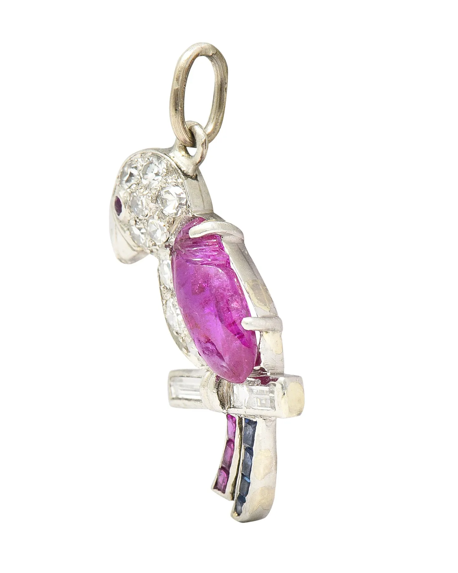 Art Deco Sapphire Ruby Diamond Platinum Parrot Bird Charm