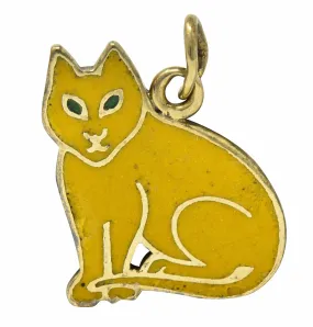 Art Deco Yellow Enamel 14 Karat Gold Cat Charm