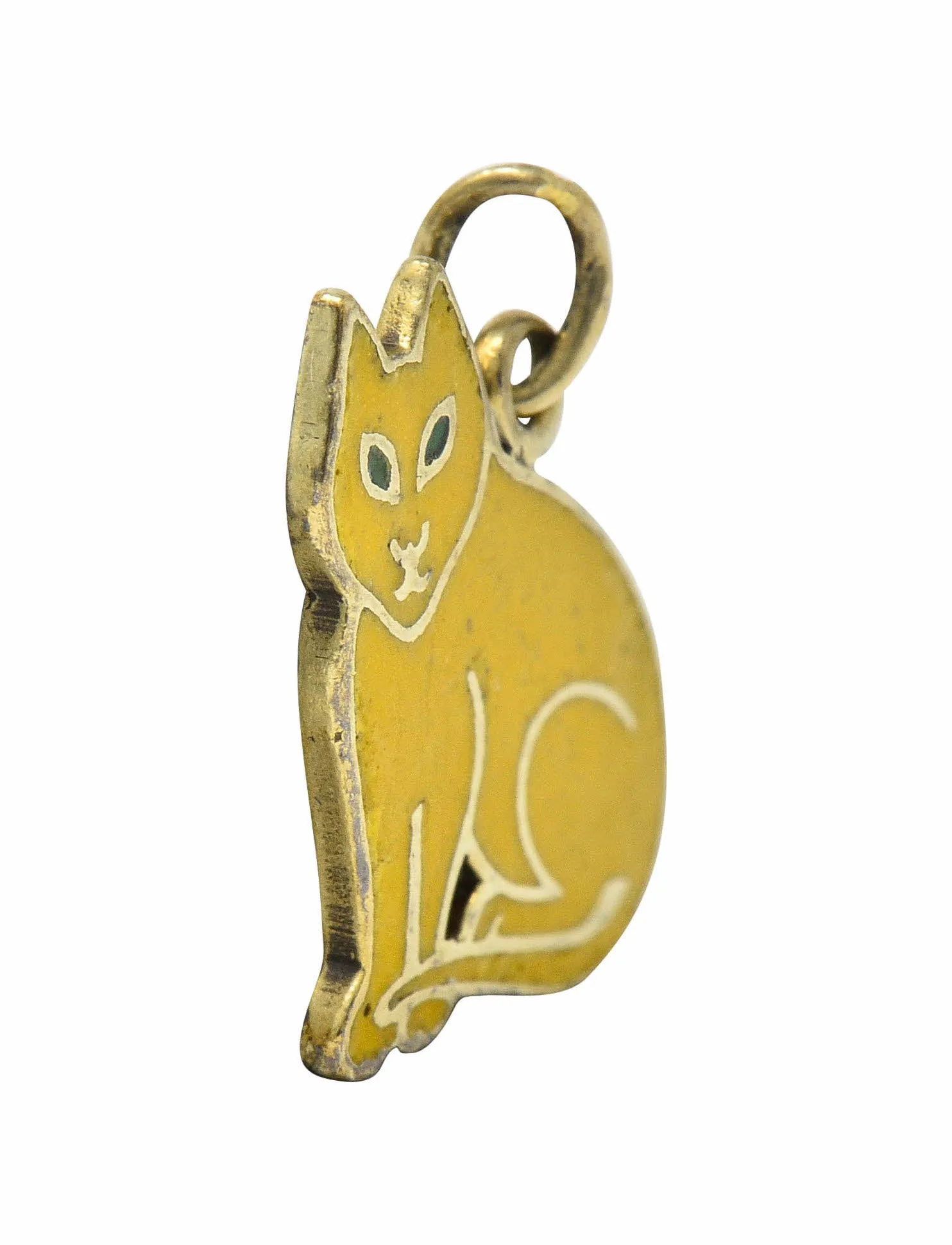 Art Deco Yellow Enamel 14 Karat Gold Cat Charm