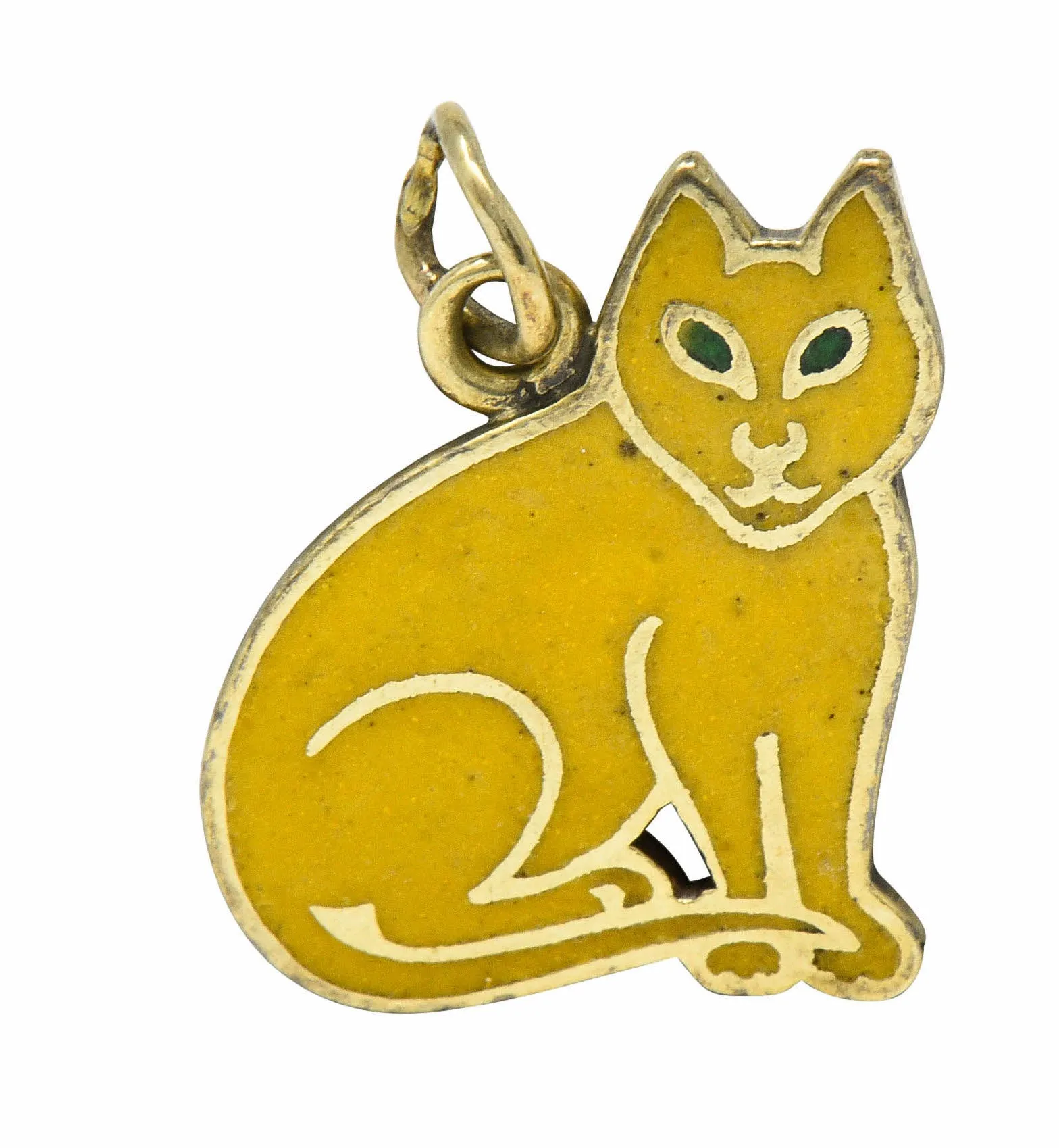 Art Deco Yellow Enamel 14 Karat Gold Cat Charm