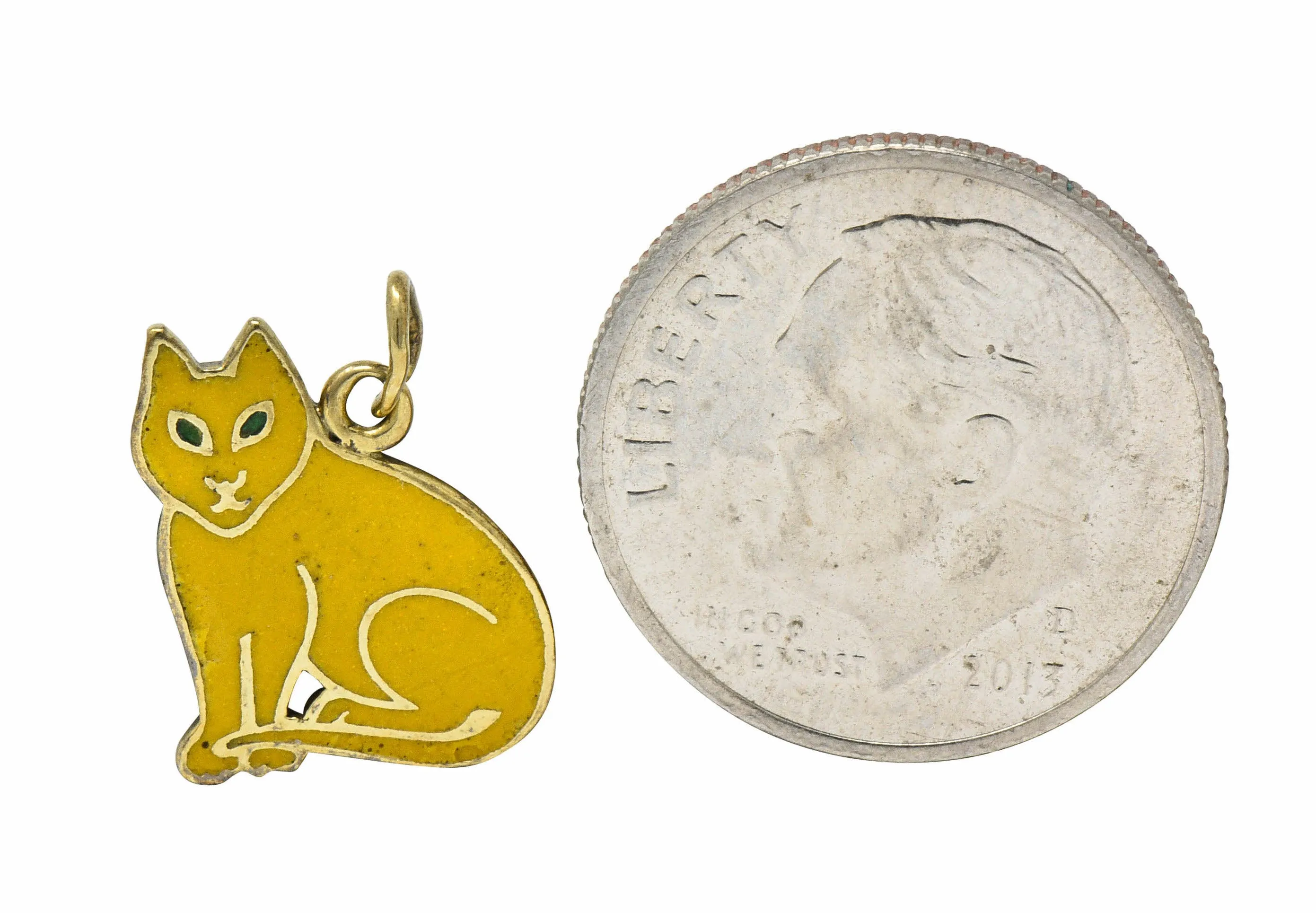 Art Deco Yellow Enamel 14 Karat Gold Cat Charm