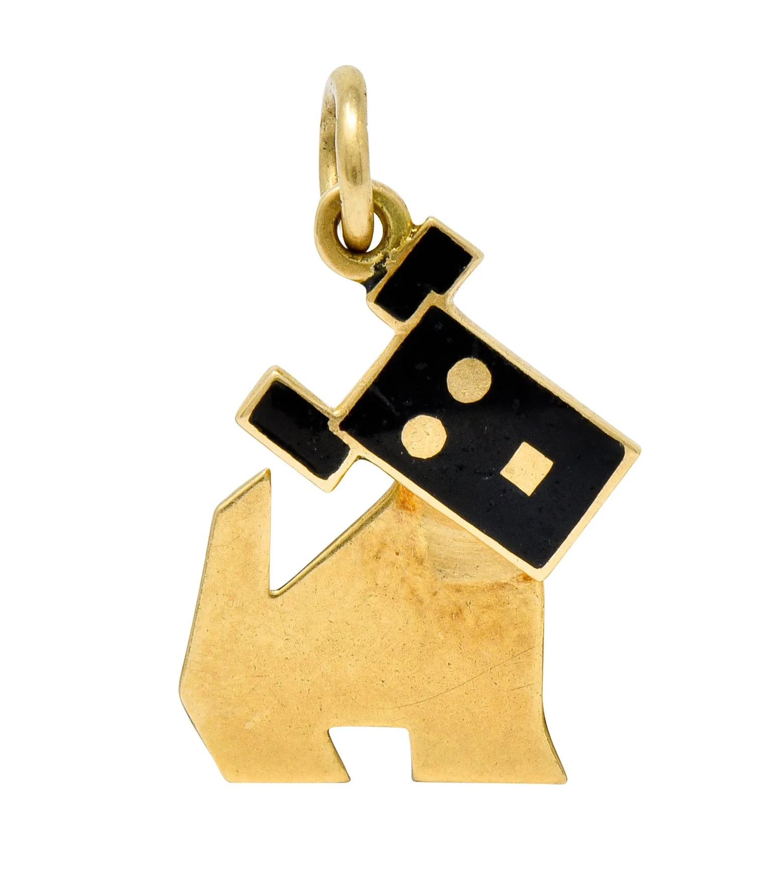 Art Nouveau Enamel 14 Karat Gold Articulated Dog Charm