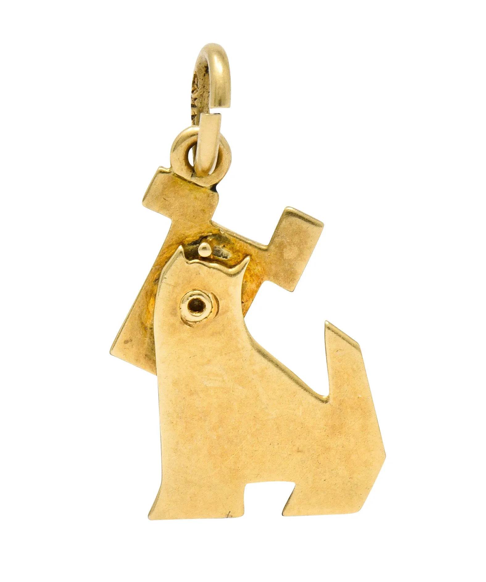 Art Nouveau Enamel 14 Karat Gold Articulated Dog Charm