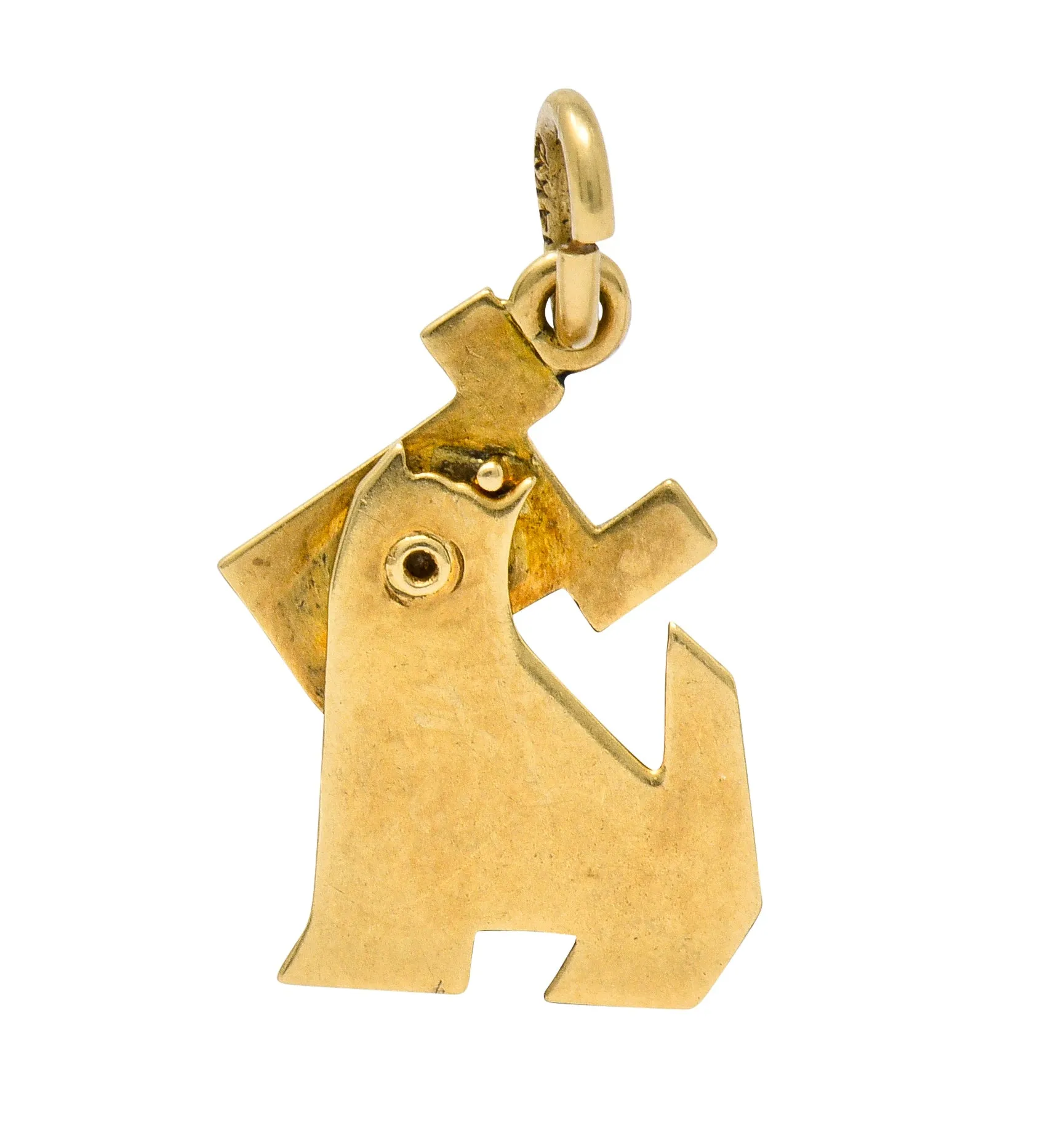 Art Nouveau Enamel 14 Karat Gold Articulated Dog Charm