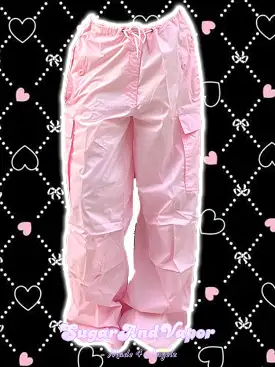 Arya Baby Pink Cargo Parachute Pants