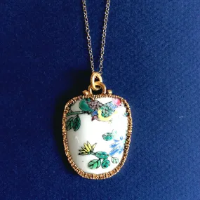 Bird on a branch porcelain pendant necklace