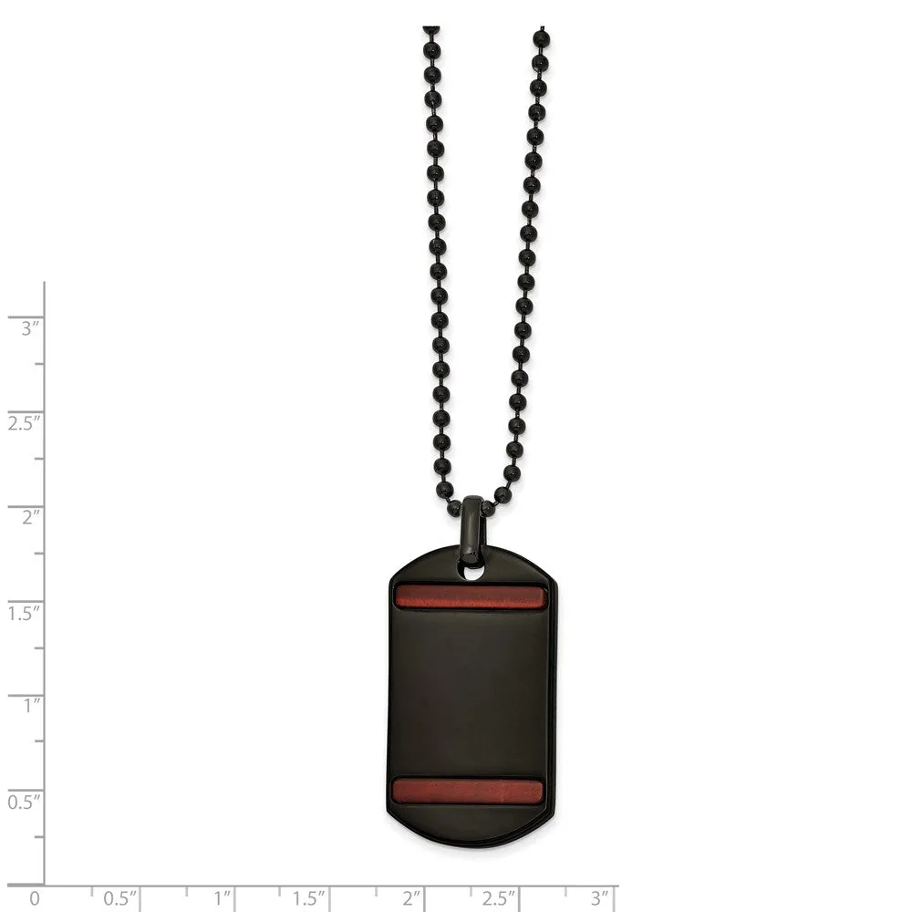 Black Plated Stainless Steel & Tiger's Eye Dog Tag Necklace, 22 Inch