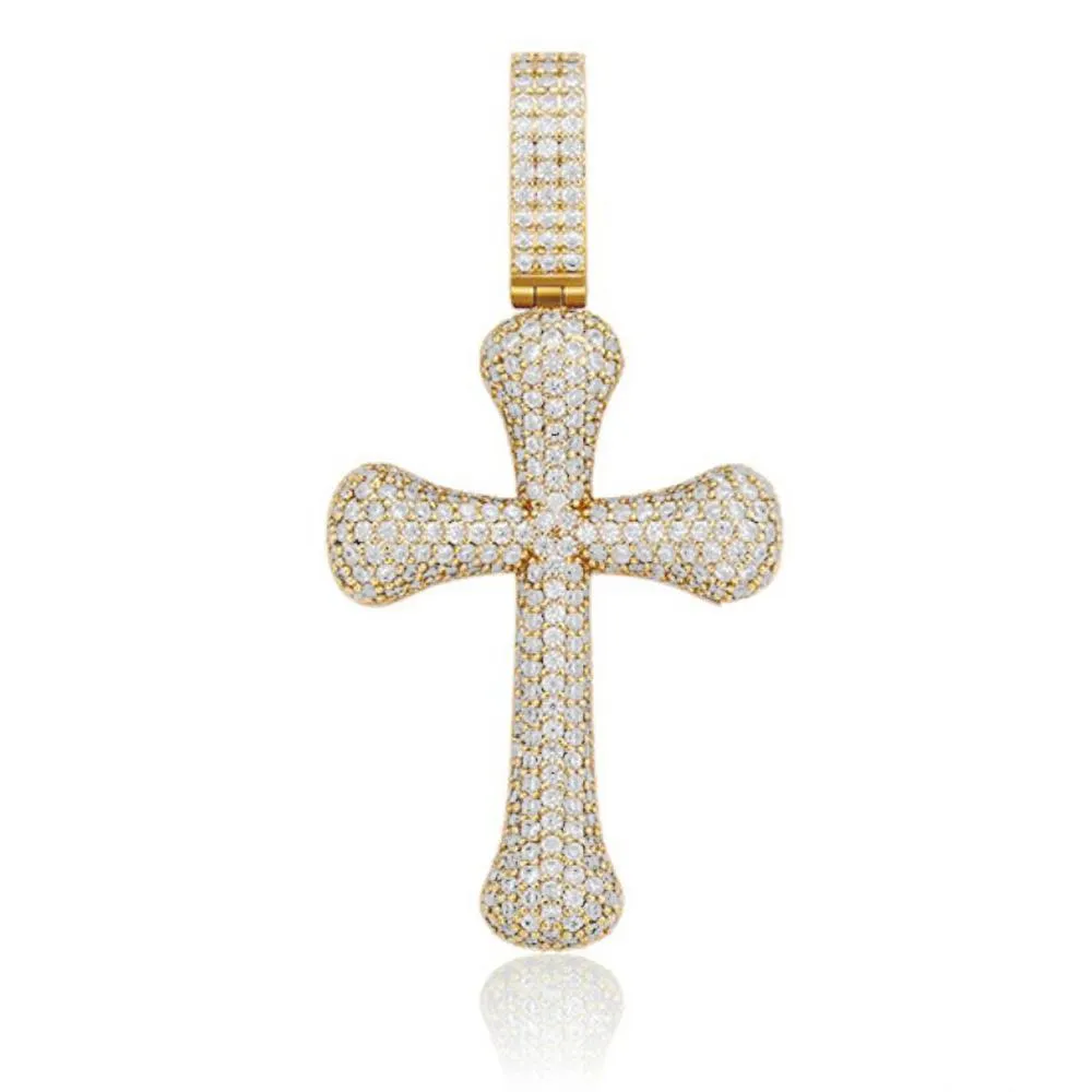 Bone Cross CZ Iced Out Hip Hop Bling Pendant