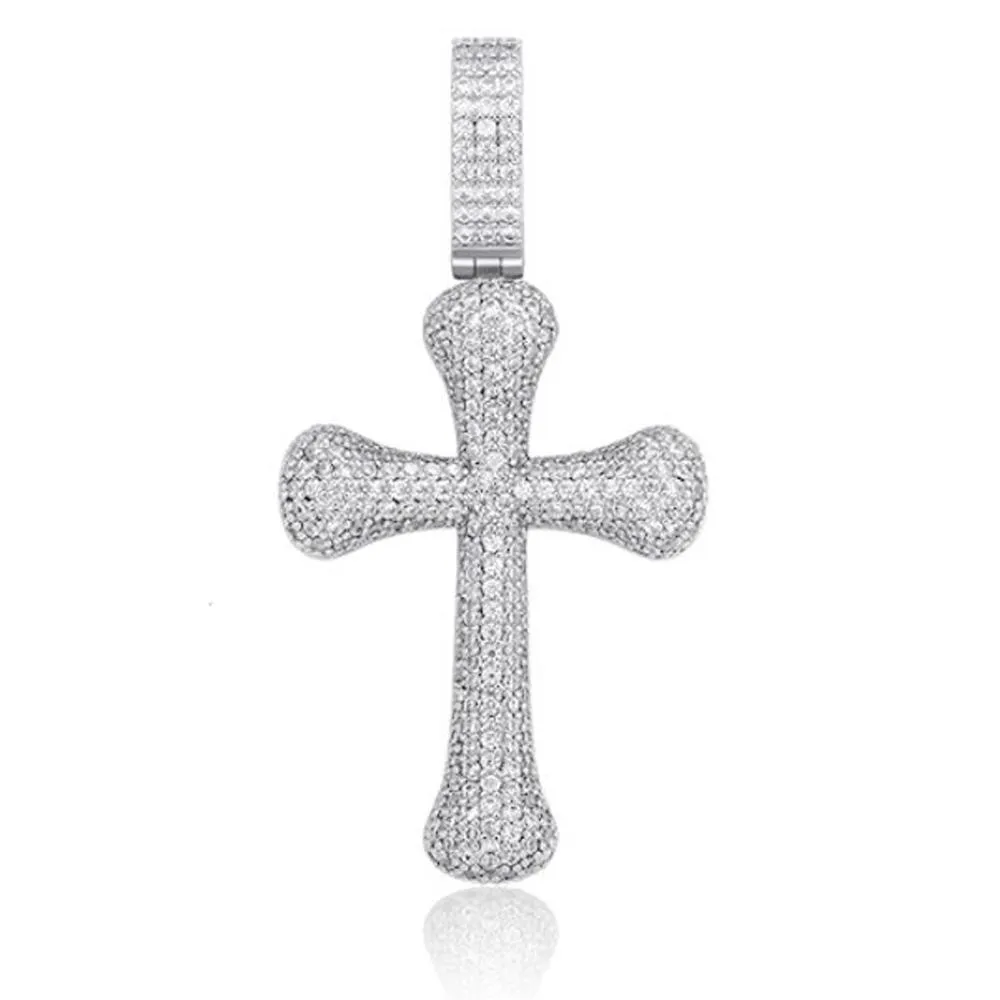 Bone Cross CZ Iced Out Hip Hop Bling Pendant