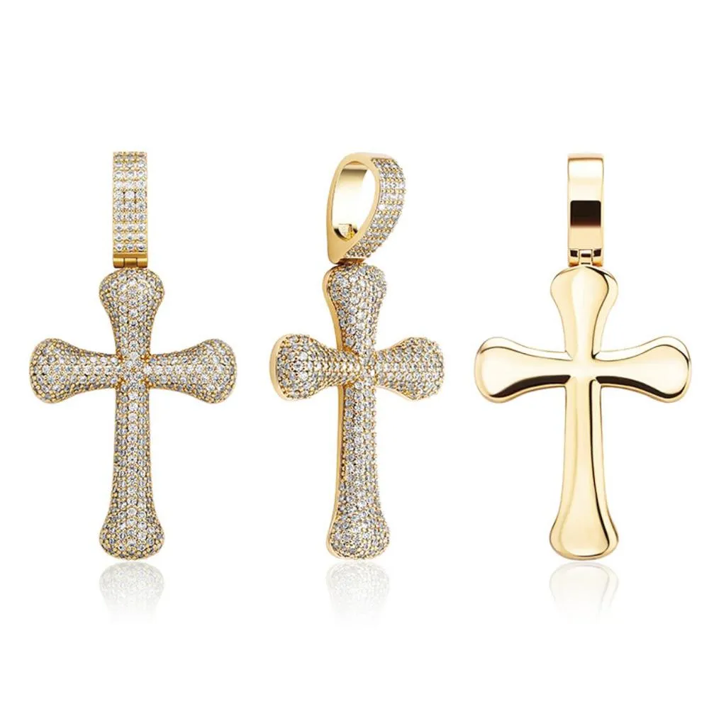 Bone Cross CZ Iced Out Hip Hop Bling Pendant