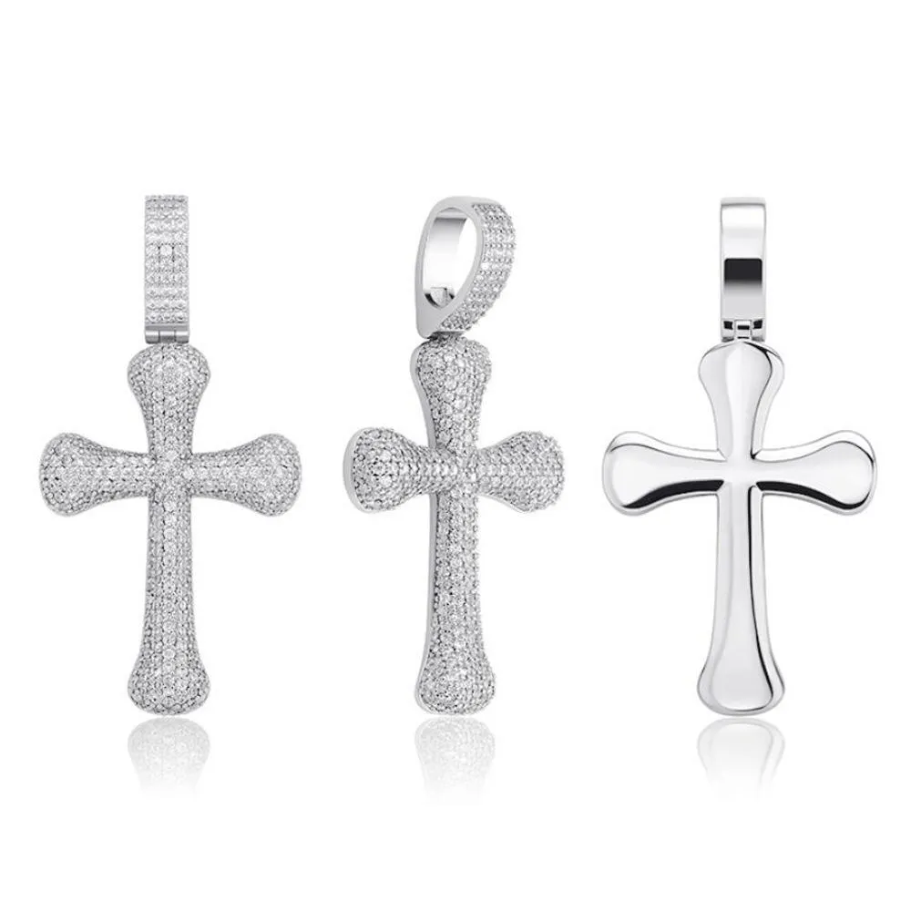 Bone Cross CZ Iced Out Hip Hop Bling Pendant