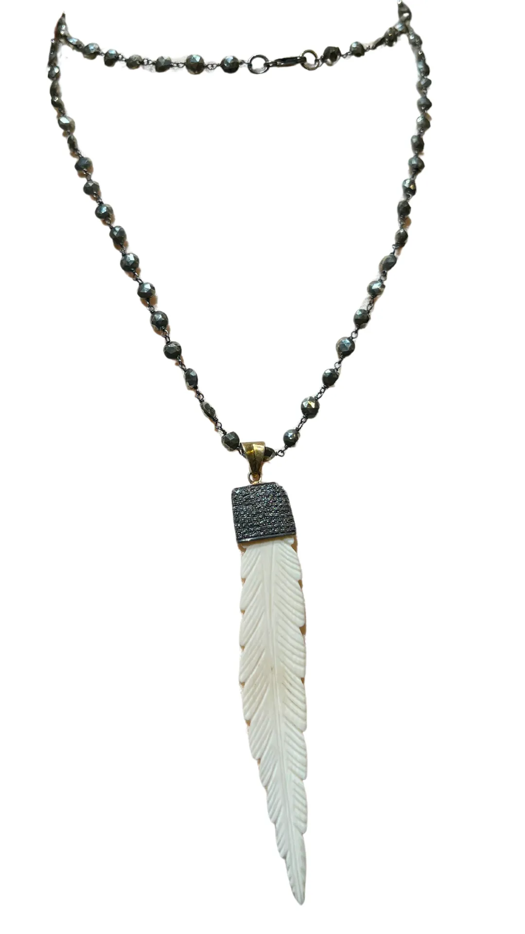 Bone Feather on Pyrite